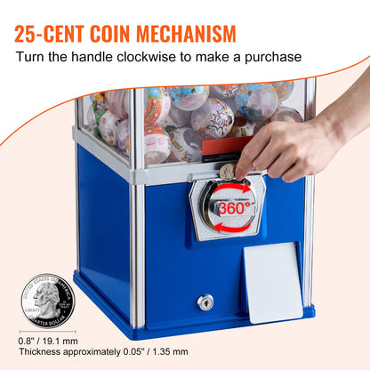 Gumball Machine 24L Large Capacity - Coin Operated Vending Machine for 1.77"-2.3" Capsule Toys, Bouncy Balls, Bubble Gum - Sturdy Metal Base, Lockable