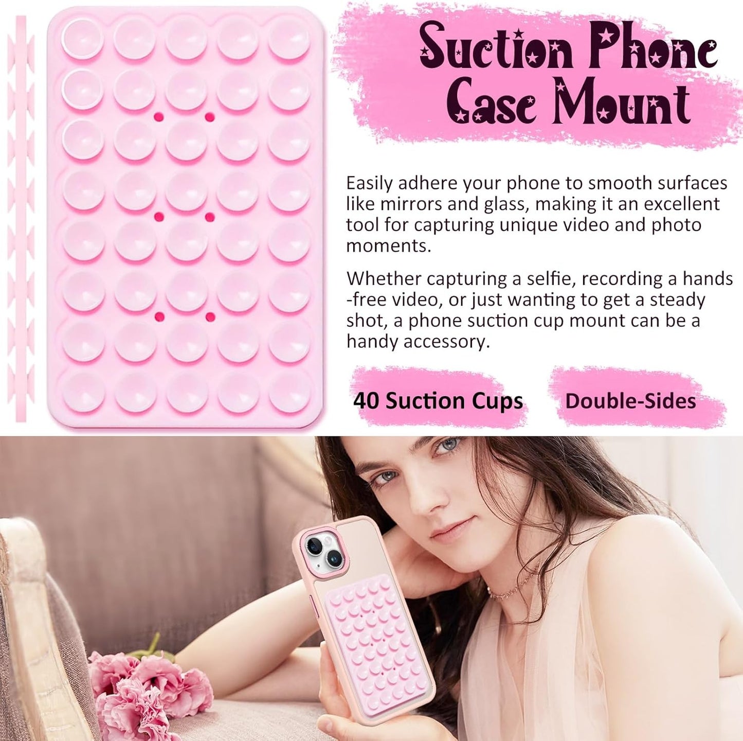 2 Pack Silicone Suction Cup Phone Case Mount Double Light Pink&White