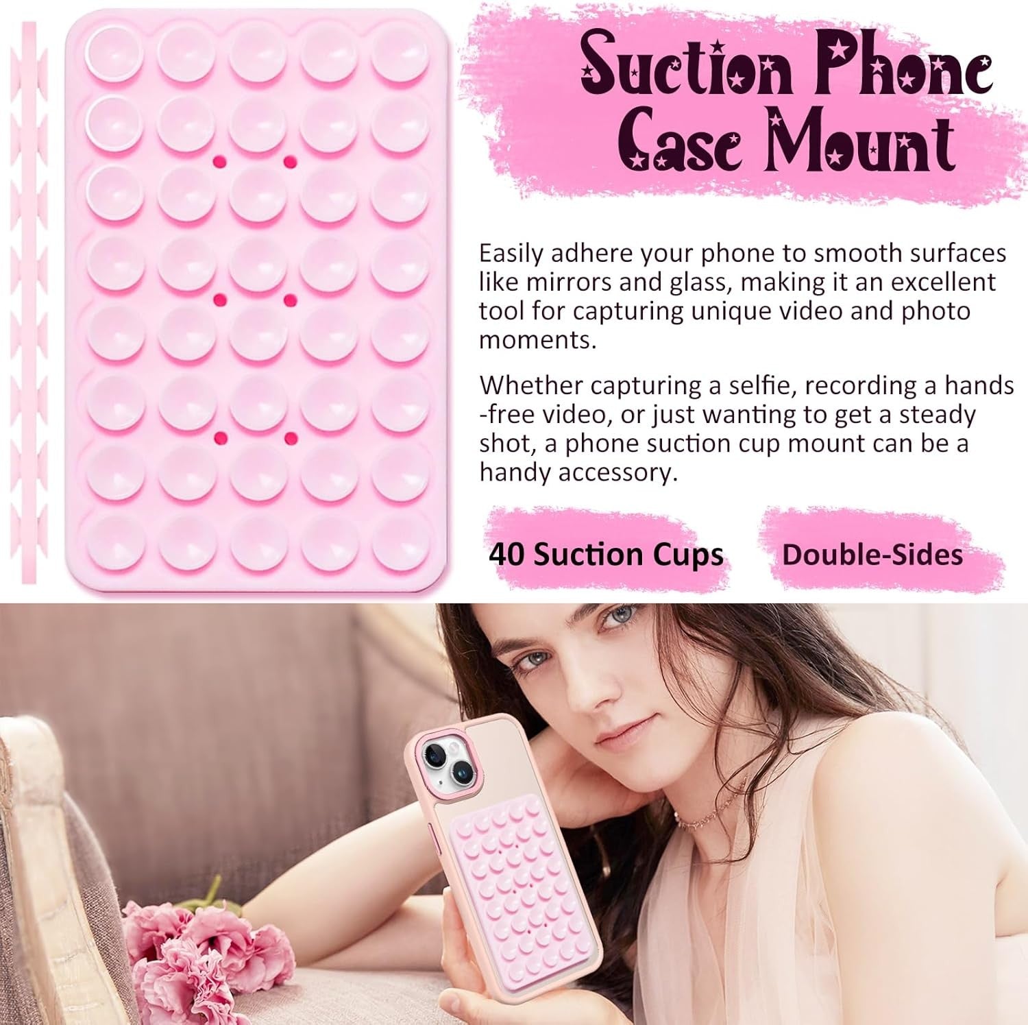 2 Pack Silicone Suction Cup Phone Case Mount Double Light Pink&White