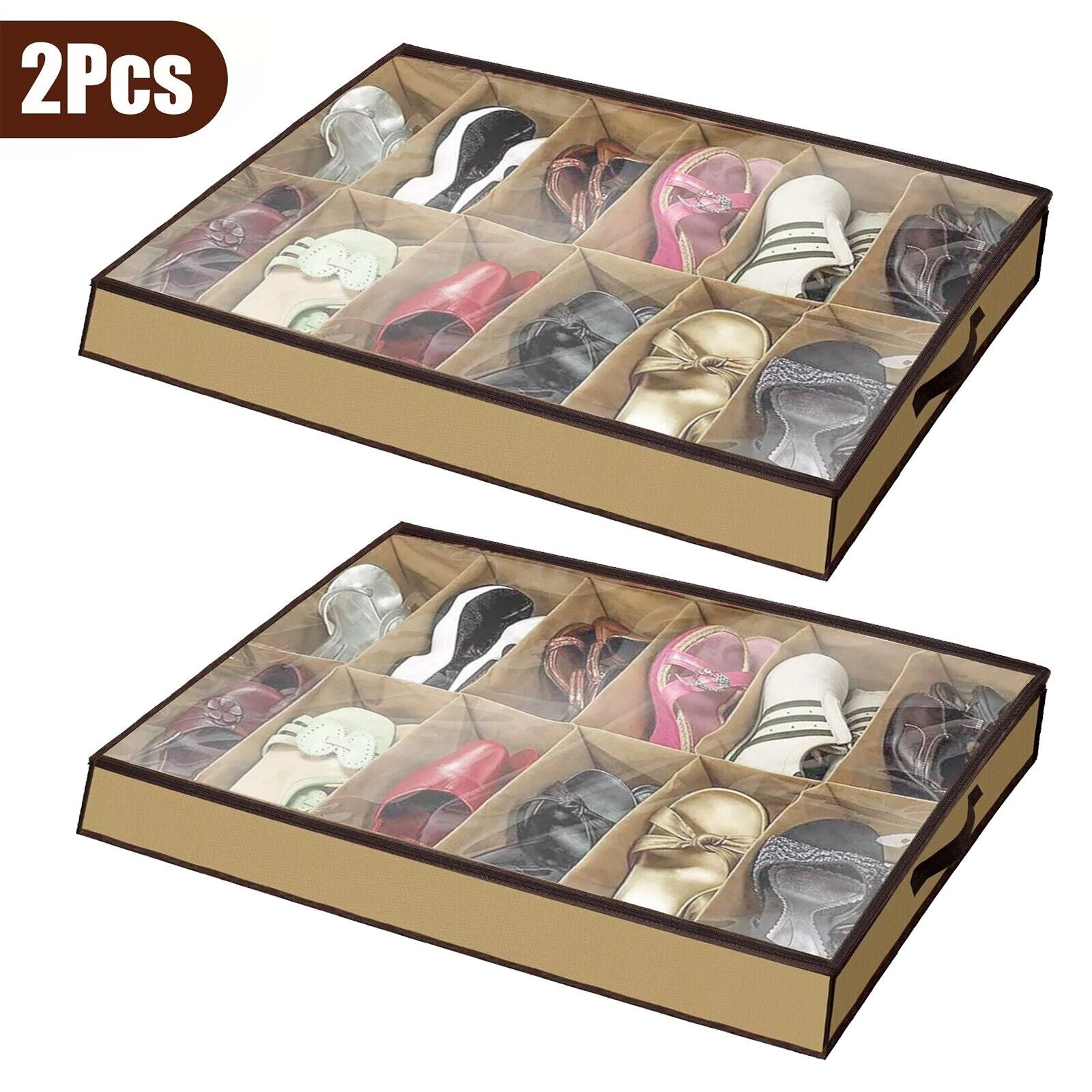Shoe Organizer Set of 2 – Under Bed Storage Box with Zipper Cover, Holds 24 Pairs | Space-Saving Wardrobe Storage Solution, TikTok Closet Must-Have