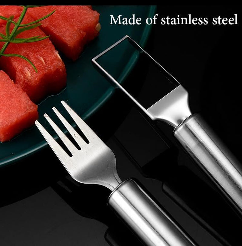 2-In-1 Watermelon Fork Slicer Cutter, Stainless Steel Silver Gray