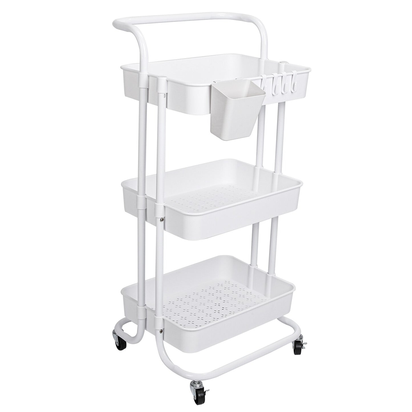 3 Tier Rolling Kitchen Trolley Cart Metal+Pp Storage Shelves Rack Utility Cart