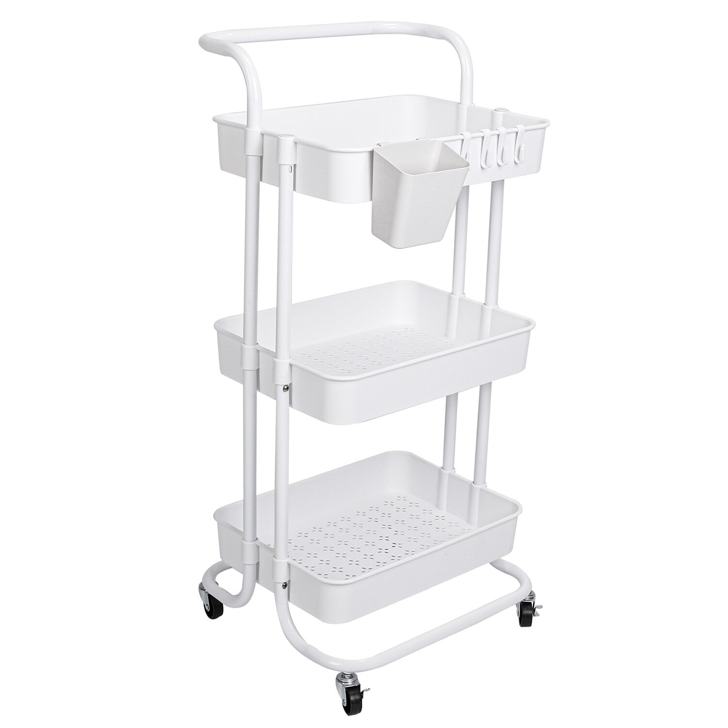 3 Tier Rolling Kitchen Trolley Cart Metal+Pp Storage Shelves Rack Utility Cart