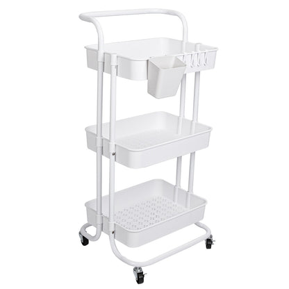 3 Tier Rolling Kitchen Trolley Cart Metal+Pp Storage Shelves Rack Utility Cart