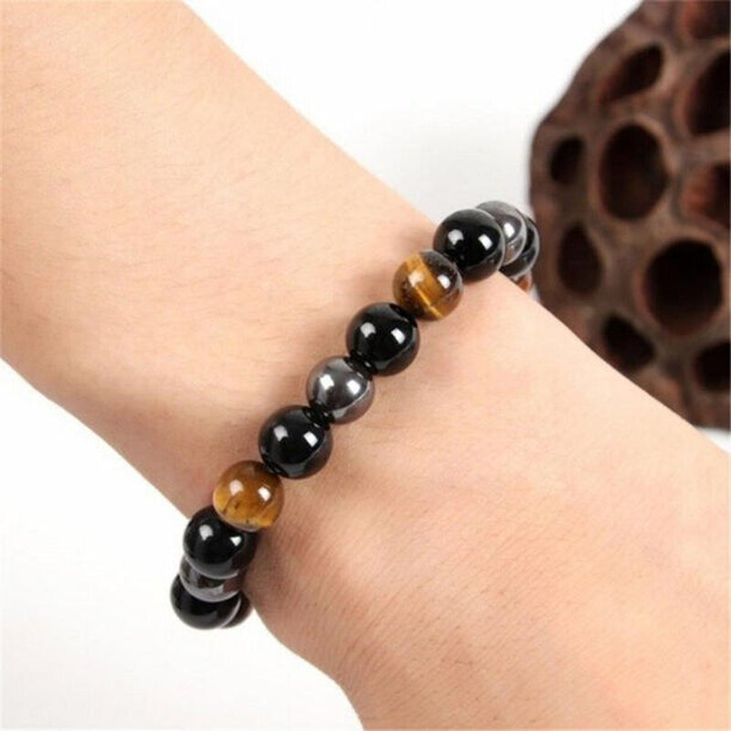 Energy Healing Stretch Bracelet Natural Stone Hematite Tiger Eye for Men Women