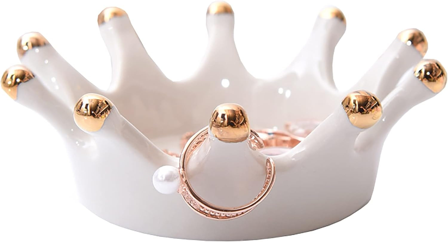 open crown ring holder Royal Ceramic Gold-Crown Ring Holder Jewelry Dish Tray,Ring Dish Jewelry Stand Gift Organiser Racks Smooth Decorative