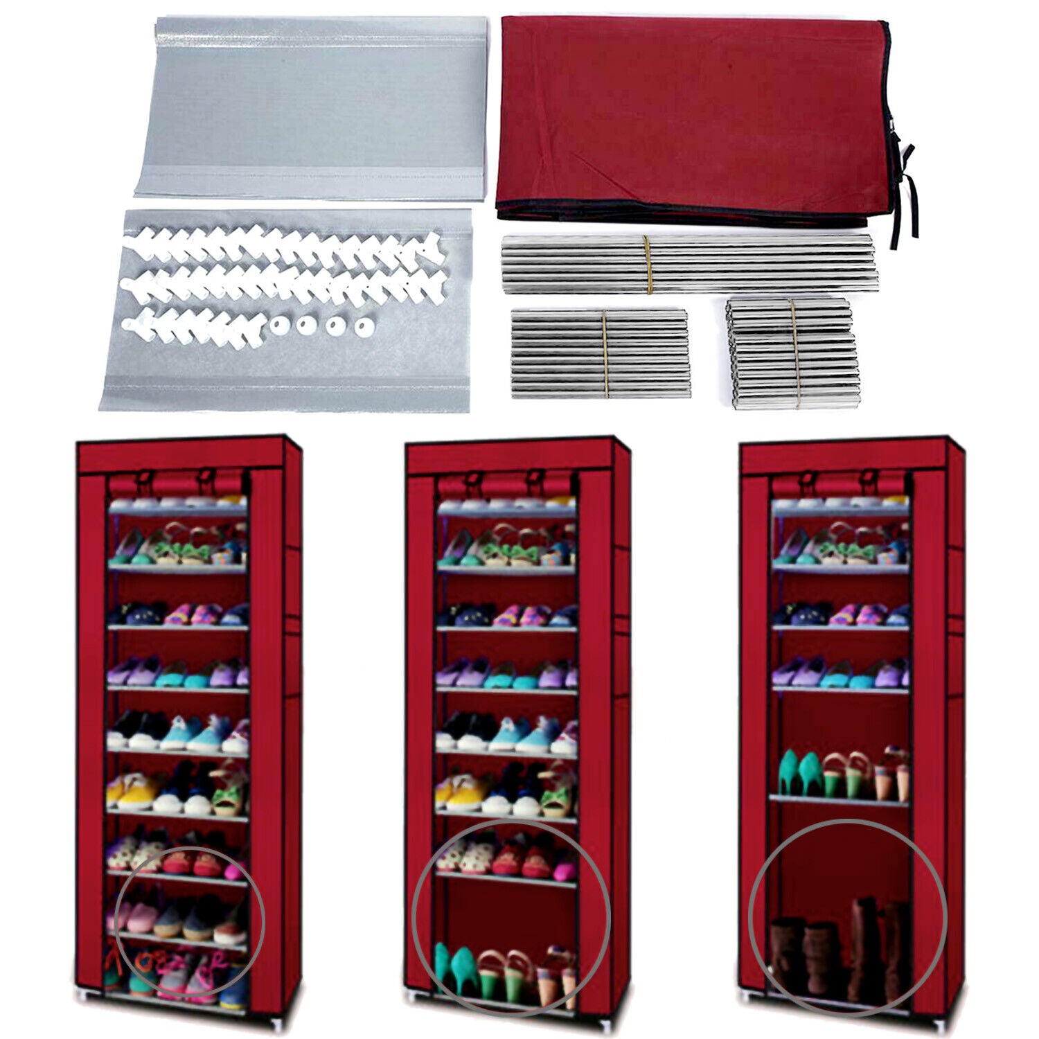 Portable Shoe Rack with Cover | 9-Shelf Storage Closet Organizer Cabinet for Entryway, Bedroom, or Dorm | Space-Saving Shoe Holder for Home Use