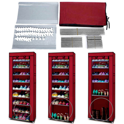 Portable Shoe Rack with Cover | 9-Shelf Storage Closet Organizer Cabinet for Entryway, Bedroom, or Dorm | Space-Saving Shoe Holder for Home Use