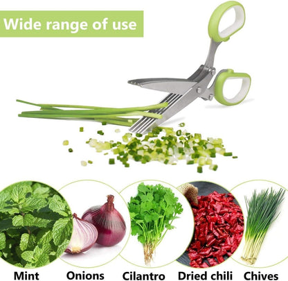 Herb Cutter Scissors, 5-Blade Stainless Steel with Safety Cover & Cleaning Comb