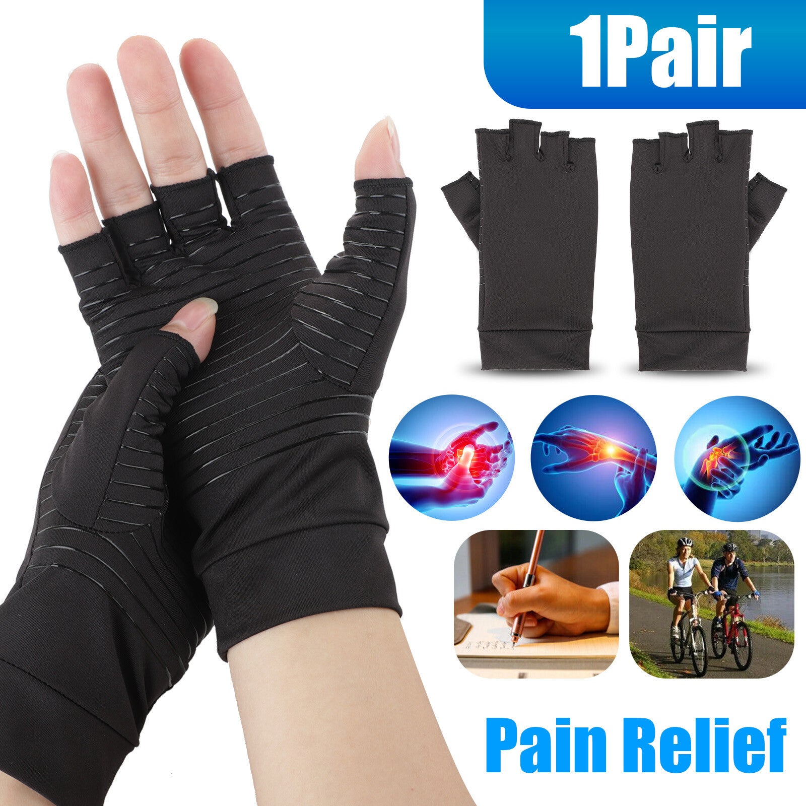 Copper Arthritis Compression Gloves Hand Wrist Brace Support Joint Pain Relief