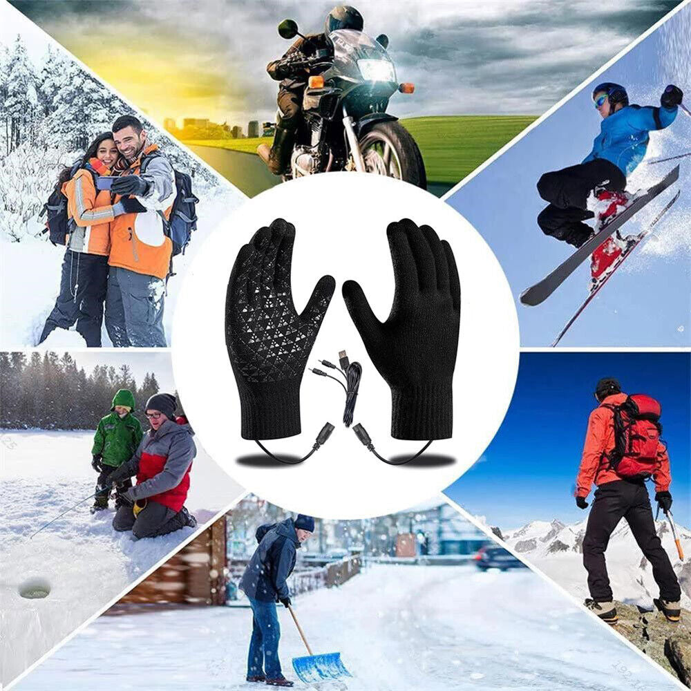 Heated Gloves Electric Rechargeable Battery Hand Warm Windproof Thermal Winter