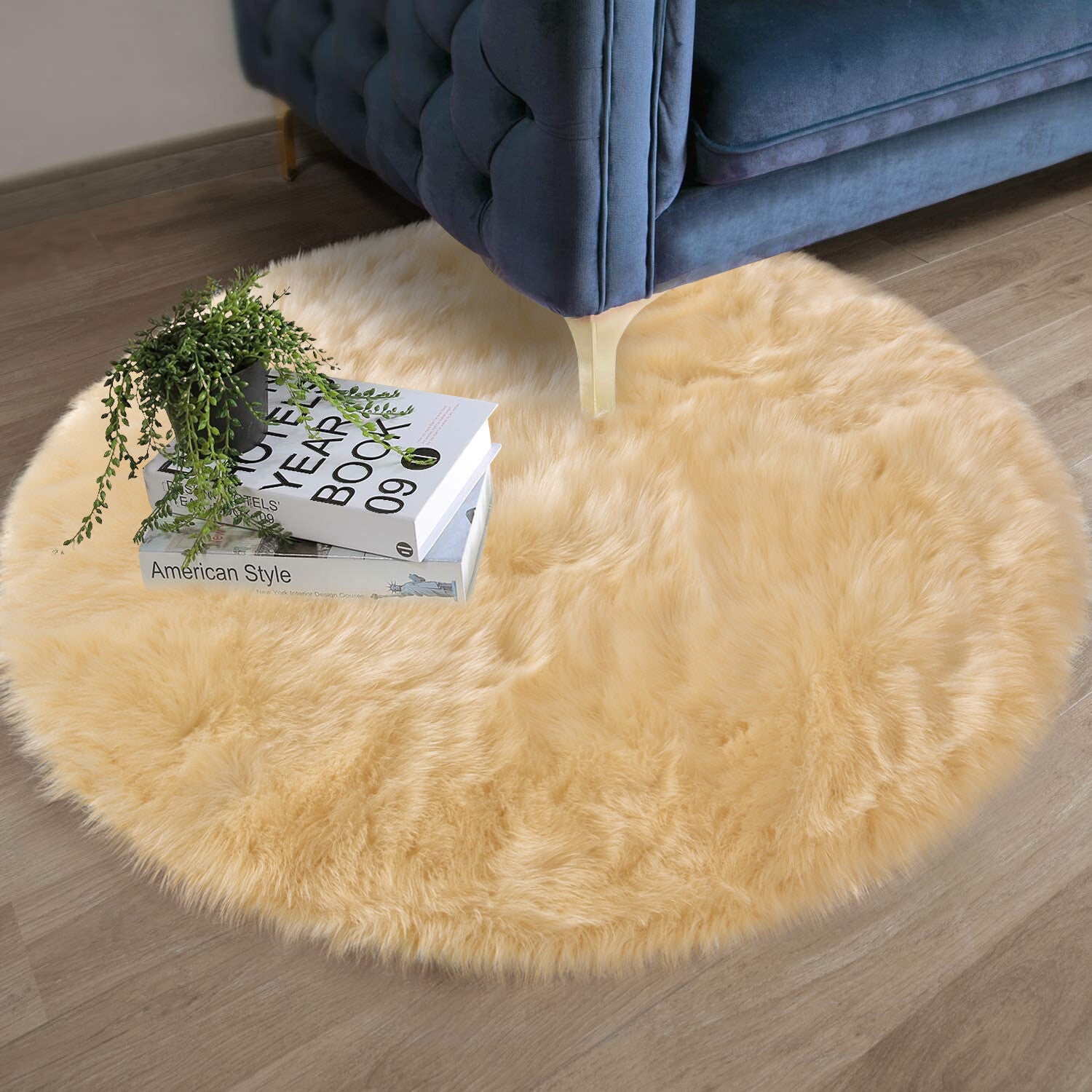 Faux Fur Sheepskin Fluffy Area Rugs round Shaggy Carpet for Bedroom Living Room