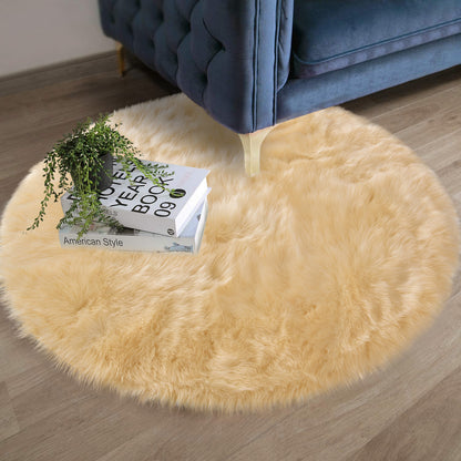 Faux Fur Sheepskin Fluffy Area Rugs round Shaggy Carpet for Bedroom Living Room