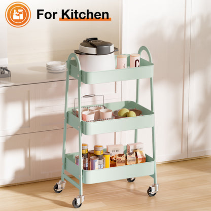 3-Tier Small Rolling Metal Storage Organizer Mobile Utility Cart Kitchen Cart