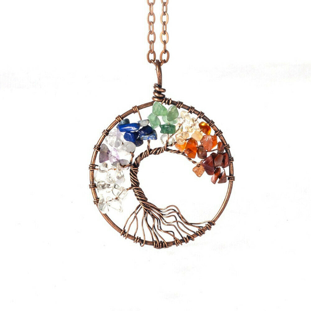 5Pc Natural Crystal Quartz Tree of Life Stone Pendant Amulet Healing Chakra
