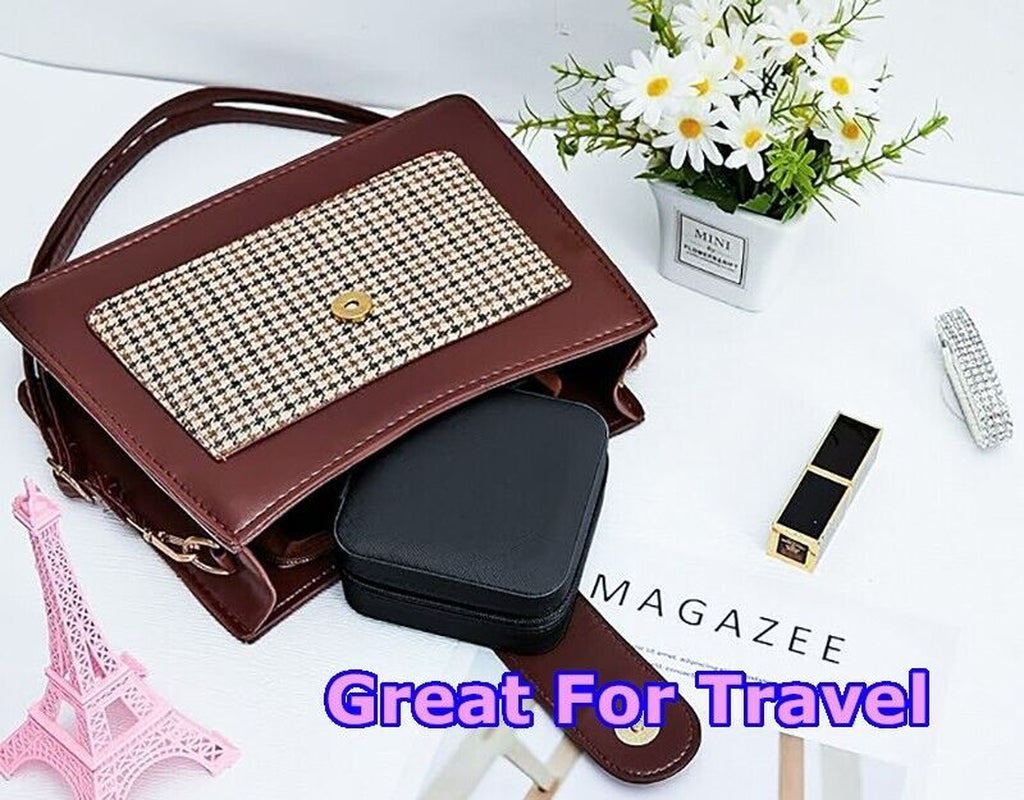 Black Jewelry Travel Case Box – Ring, Earring & Necklace Organizer for Women – Faux Leather, Compact & Stylish for Gift Giving, Storage & Display