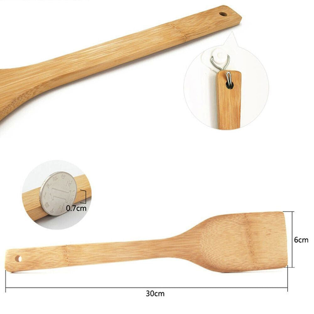 Aesthetic Kitchen Bamboo Wooden Utensils – Set of 2/4/6 Eco-Friendly Spatula, Spoon & Cooking Tools for Home Chefs & Meal Prep