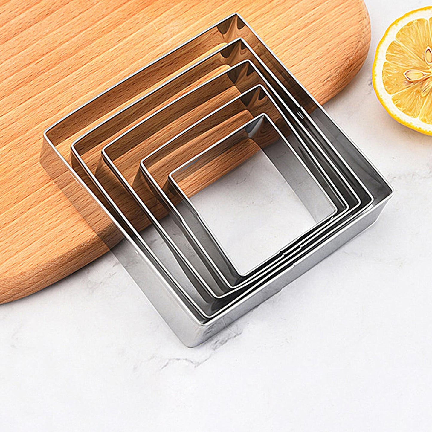 5PCS Square Shaped Cake Rings Stainless Steel Pastry Biscuit Cutting Mold Bakin