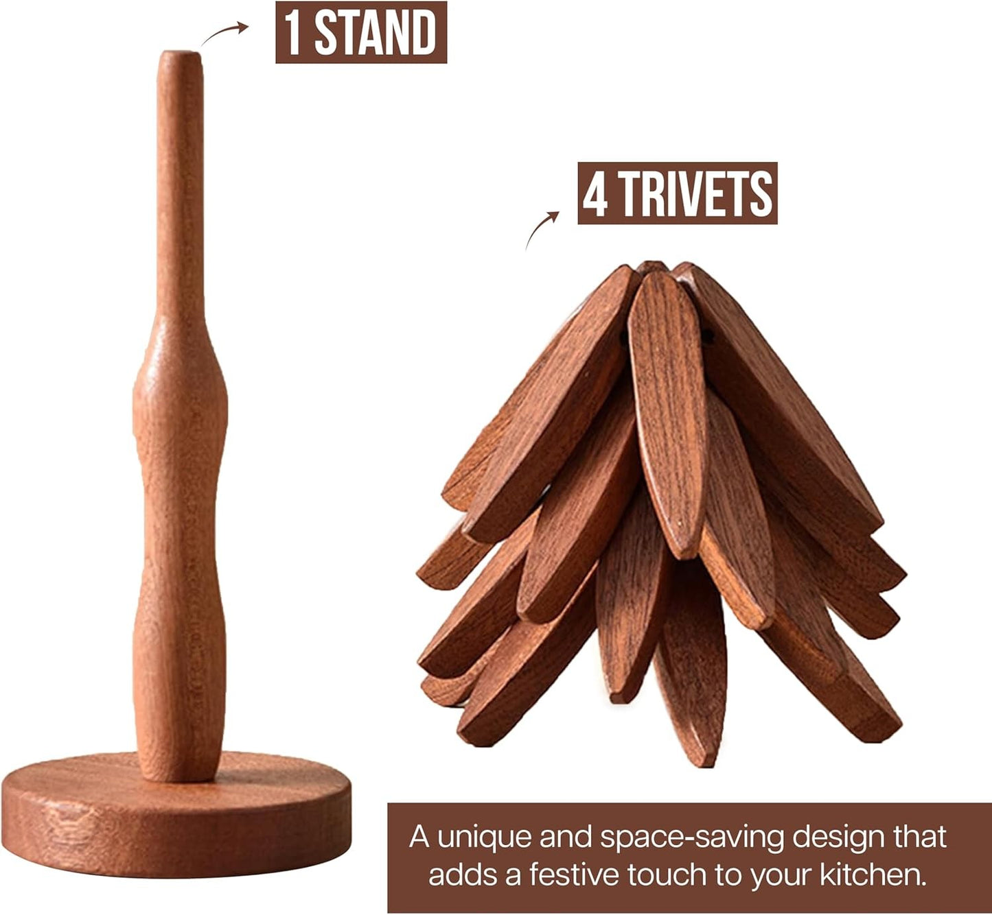Wooden Trivets for Hot Dishes ,Tree-Shaped Trivet Set with Stand, Heat-Resistant