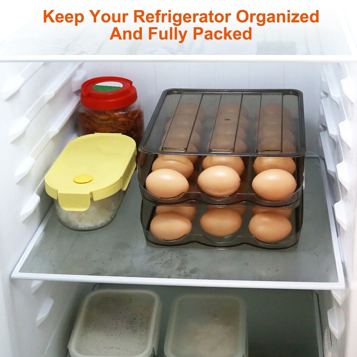 2-Layer Automatic Rolling Egg Holder Storage Box for Fridge Egg Container Tray