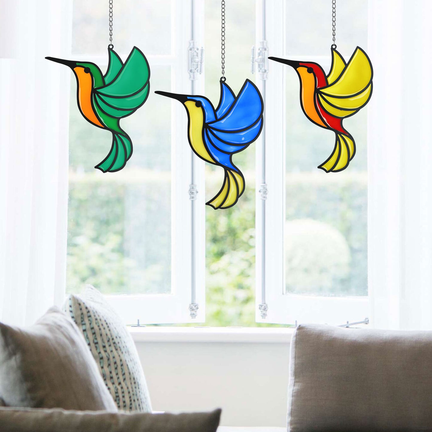 Hummingbird Suncatcher Stained Alloy Birds Garden Hanging Pendant Home Art Decor