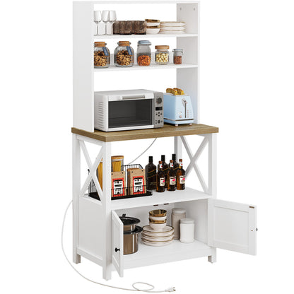Kitchen Bakers Rack with Power Outlets & USB, 5-Tier Storage Shelves, Coffee Bar Cabinet, Microwave Stand, Utility Organizer for Kitchen & Dining Room