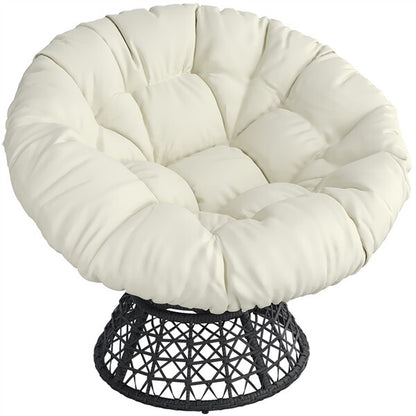 360° Ergonomic Swivel Wicker Papasan Chair with Thick Tufted Cushions for Garden