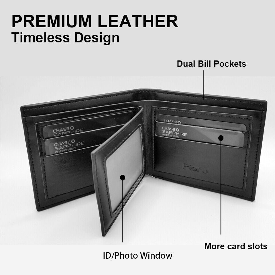 Men's Black Genuine Leather Wallet RFID Blocking Slim Bifold Card Holder | Stylish Minimalist Design for Cards & Cash | Durable & Secure Gift Idea