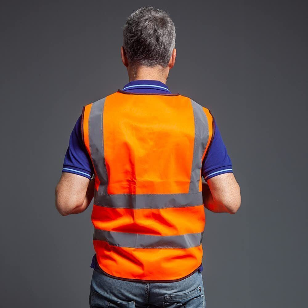 High Visibility Safety Vest with Reflective Stripes, 5 Pockets, Security Workwear – Stay Safe & Seen, Perfect for Construction, Cycling, Night Running