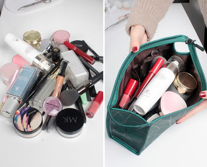 PU Leather Makeup Bag – Zipper Pouch Organizer Elegant Toiletry Cosmetic Holder