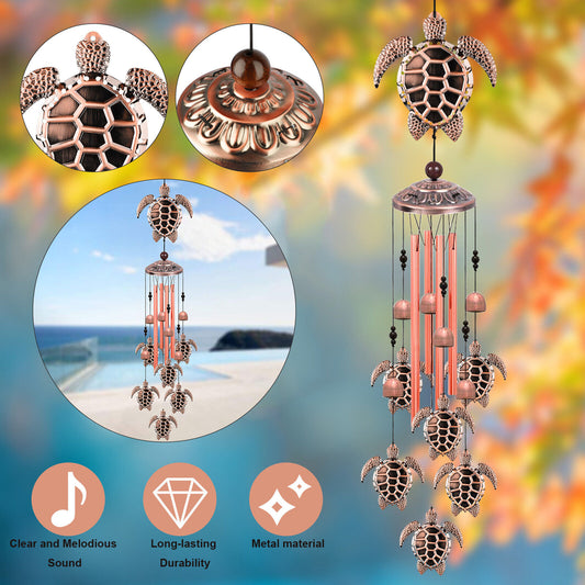 33'' Sea Turtle Wind Chimes Garden Outdoor 4 Tubes Bells Yard Home Hanging Decor
