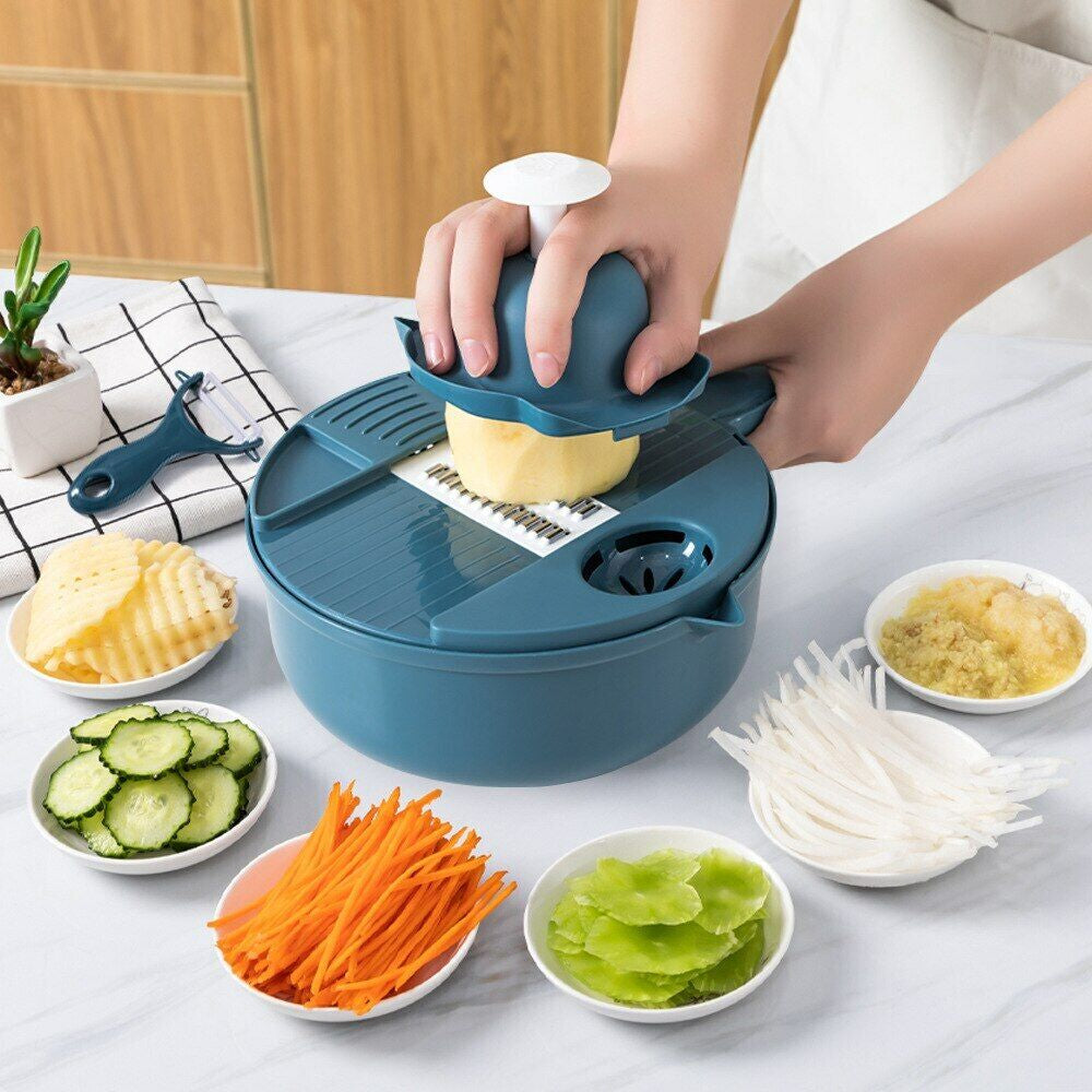 Multi-Function Manual Vegetable Choppe 12 PCS Vegetable Chopper Kitchen Plastic Set Stainless Utensils Chopping Handles Steel