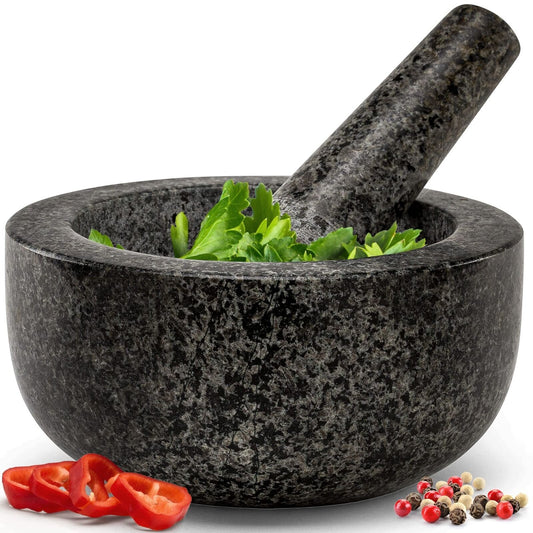 Heavy Duty Large Mortar and Pestle Set, 100% Granite, Non Slip Base, Make Fre...