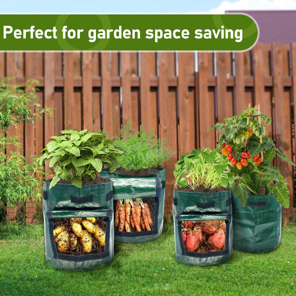 Potato Grow Bags 3-Pack - Waterproof, Reusable Plant Pots with Harvest Window & Handles for Easy Moving - Ideal for Vegetables, Fruits & Flowers