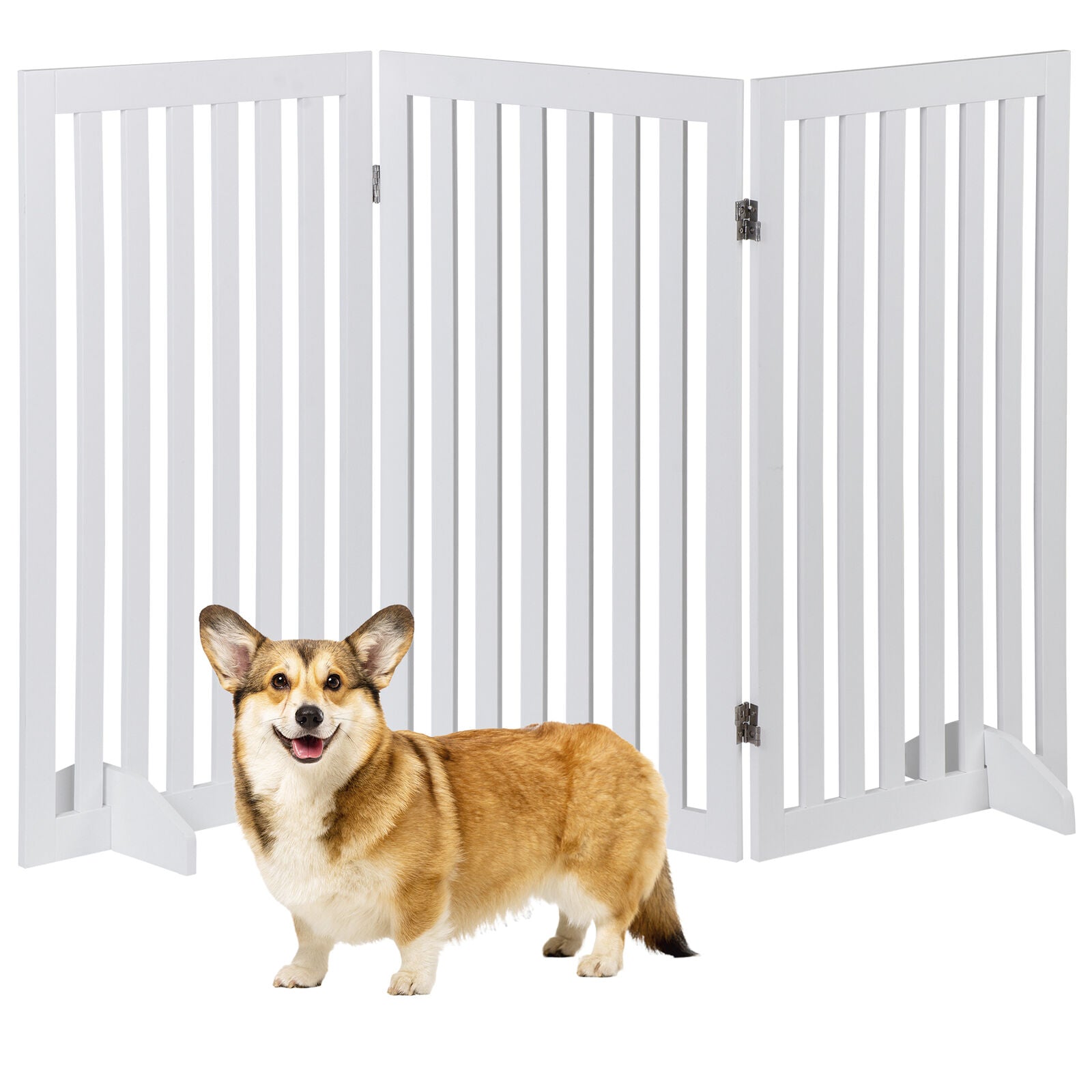 36''H Foldable Dog Gate with 3 Panels – Expandable Freestanding Pet Barrier for Doorways, Stairs, & More, Durable MDF, No Assembly, Anti-Slip Design