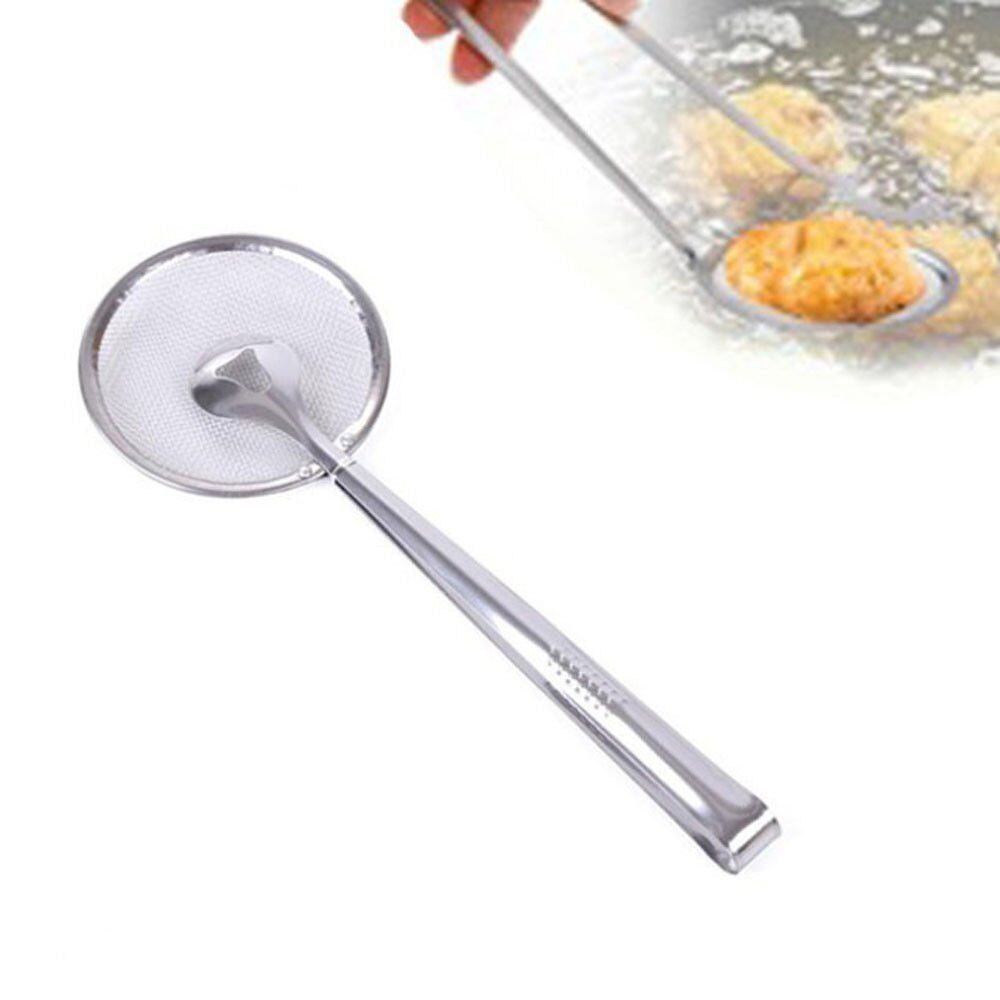 Stainless Steel Filter Clip - Oil Drain Tongs for Fried Food, BBQ, Salad & Cooking | One-Sided Filter, Hollow Design, Multi-Purpose Kitchen Tool 