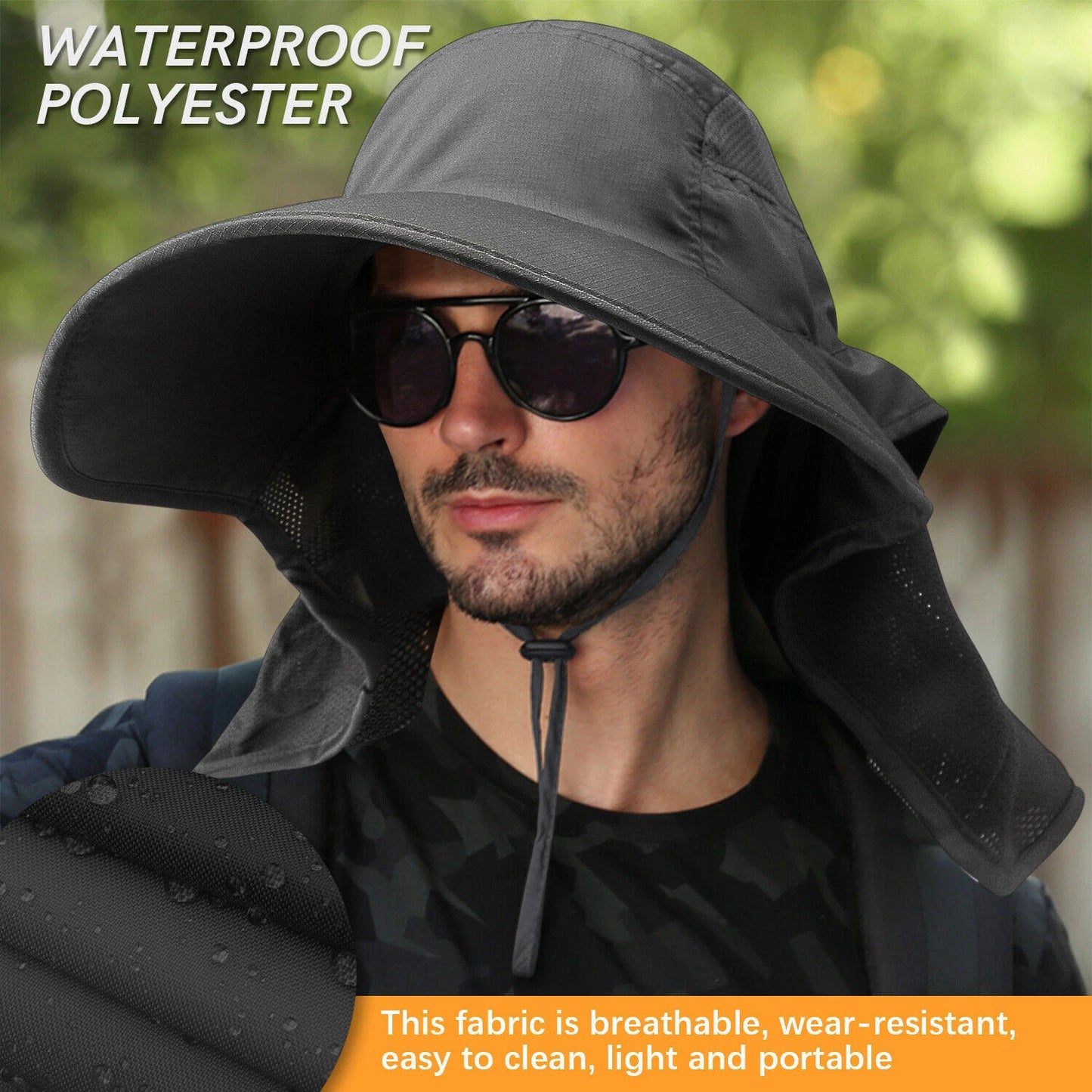 Wide Brim Sun Hat with Neck Flap UV Protection Hiking Fishing Cap Men Women US