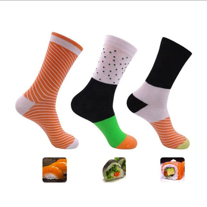 Sushi Socks, 3 Pairs Funny Socks for Men and Women Holiday Gift Socks Menswear Soft Casual Novelty Shoe Spandex Cotton Stripe Striped socks for women