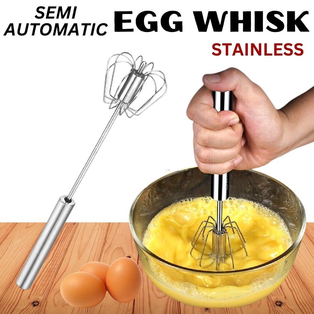 14 Inch Stainless Steel Semi-Automatic Whisk – Hand Push Egg Beater, Mixer & Blender, Cooking, Baking, Frothing, Kitchen Utensils Lightweight Portable