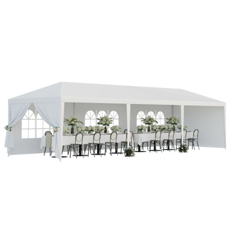 Trending 10'x30' White Party Tent | Outdoor Wedding Gazebo Pavilion w/ 8 Removable Side Walls, Waterproof Cover, Steel Frame & Easy Setup