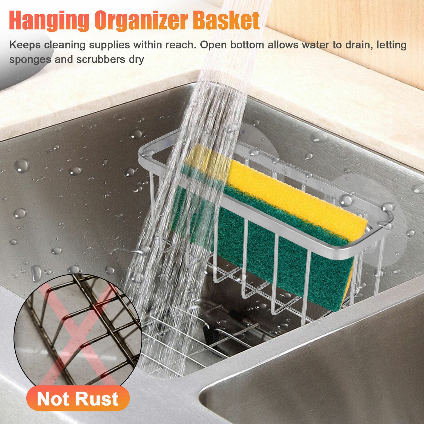 TikTok Shop Trending Sponge Holder: Suction Cup Sink Basket for Kitchen Organization – Rustproof, Organiser Plastic Rack Smooth Metal