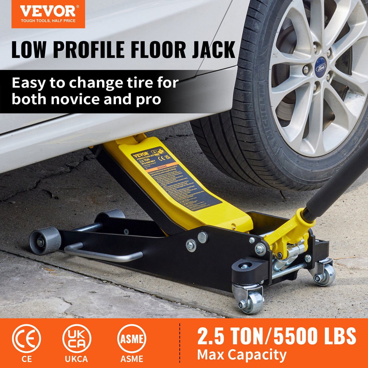 VEVOR Low Profile Floor Jack 2.5T Aluminum Steel Racing Floor Jack W/Dual Piston