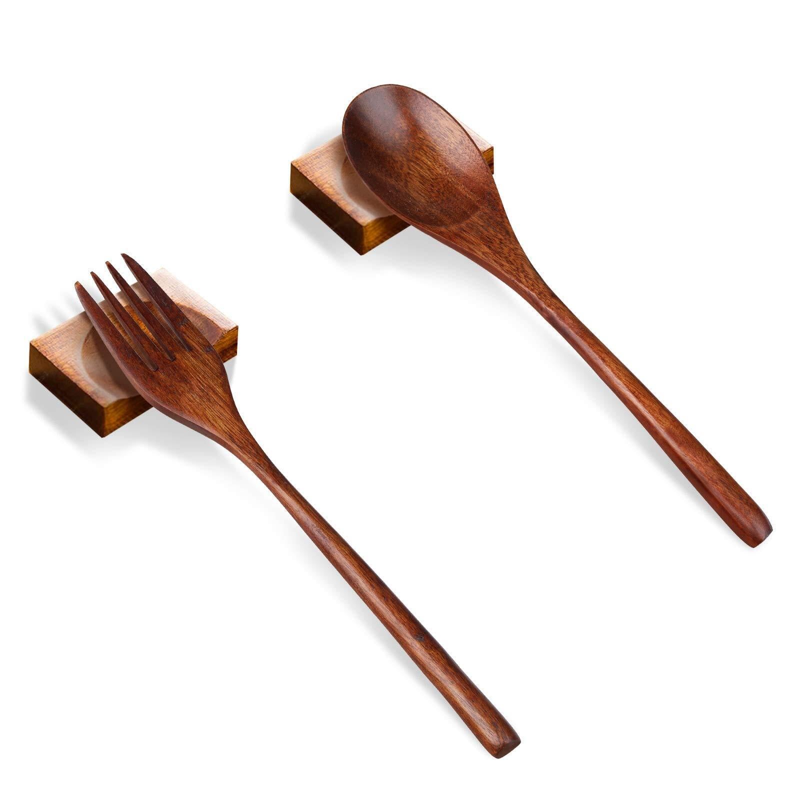 Wooden Kitchen Flatware Set 6 Pieces Wooden Spoons and Forks 9" Korean Wooden 