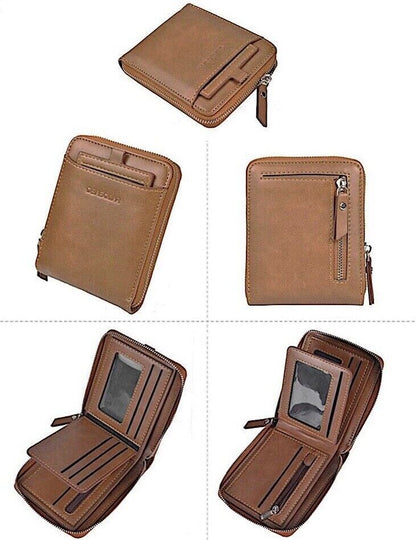 Men RFID Blocking Leather Bifold Wallet Credit Card ID Holder Zip around Purse