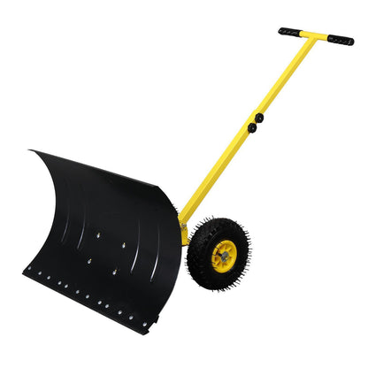 Snow Shovel with Wheels | Heavy Duty Rolling Adjustable Snow Pusher for Easy Snow Removal | Durable, High Capacity, Back-Friendly Design