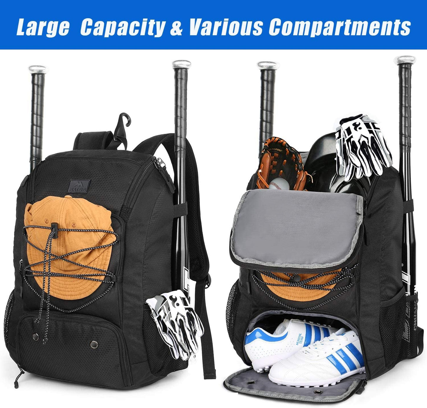 Baseball Backpack Softball Bat Bag with Shoes Compartment Lightweight for Youth