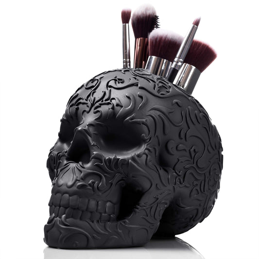Skull Makeup Brush Holder, Pen Holder, Vanity, Desk, Office Organizer, Statio...