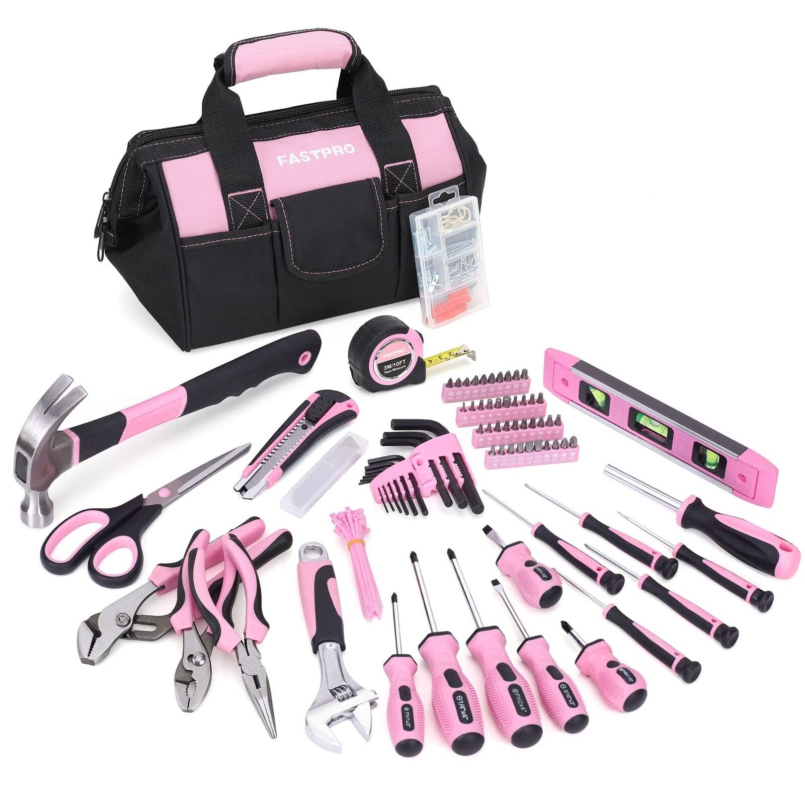 tool box 220-Piece Pink Tool Kit for Home & DIY – Durable Hand Tools with Storage Bag for Women & Beginners