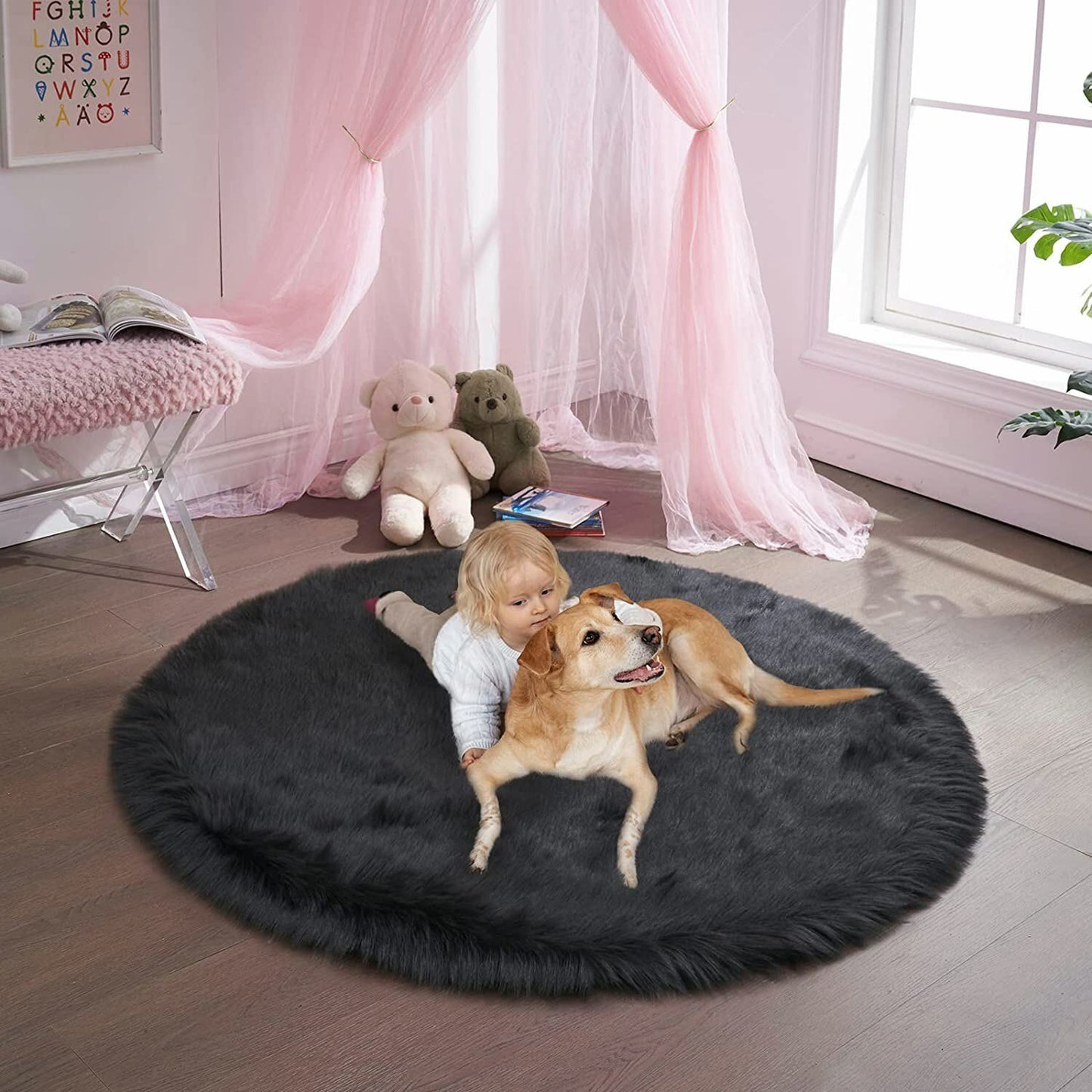 Faux Fur Sheepskin Fluffy Area Rugs round Shaggy Carpet for Bedroom Living Room