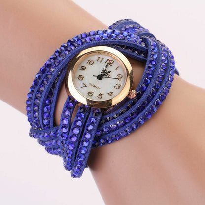 New Fashion Women Crystal Multilayer Leather Bracelet Quartz Analog Wrist Watch
